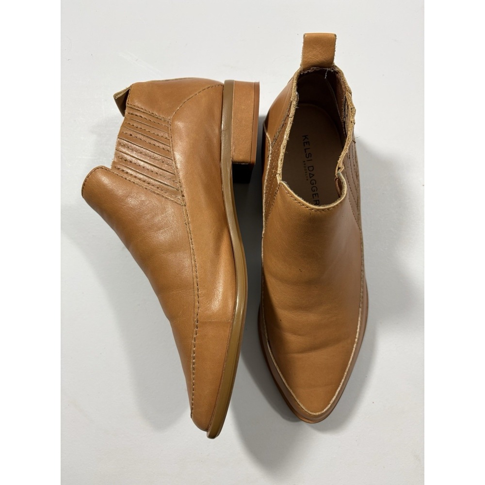 Kelsi Dagger Brooklyn Aro Tan Leather Pointed Toe Chelsea Ankle Boots Women's 6